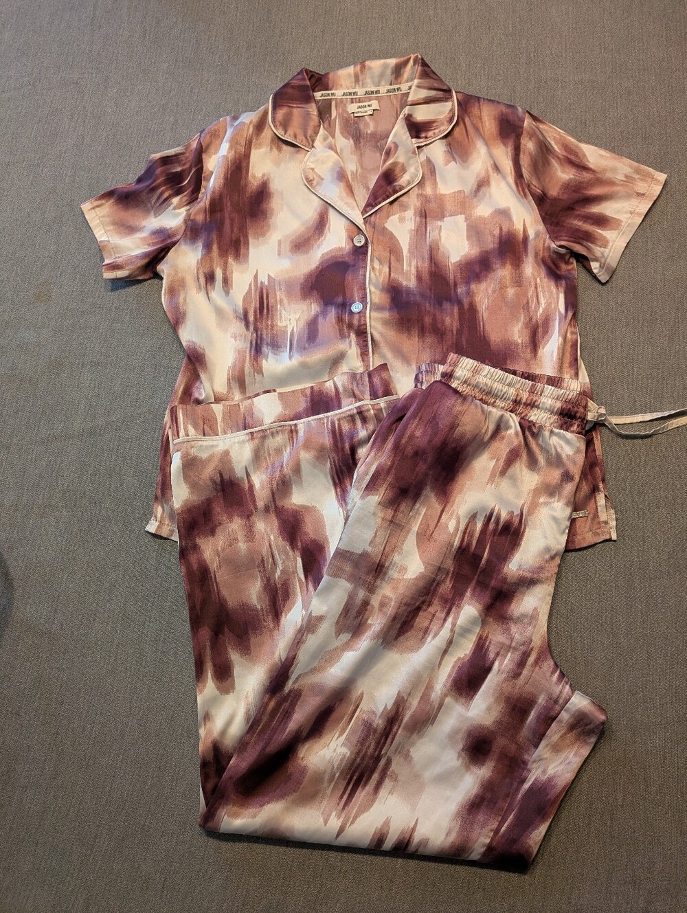 Jason Wu Maroon Cream  Pajama Short Sleeve Top Pants Lightweight Sz Small
